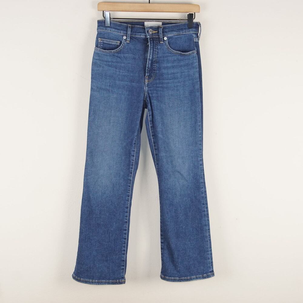 Everlane Mid Rise Blue Kick Crop Flare Dark Wash Jeans Womens Sz 27